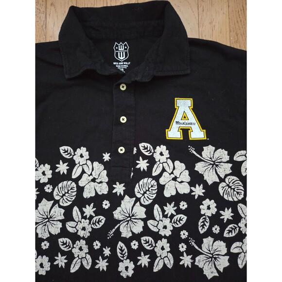 Appalachian State Mountaineers Floral Hawaiian Polo Shirt Black XL Wes & Willy - Picture 2 of 7